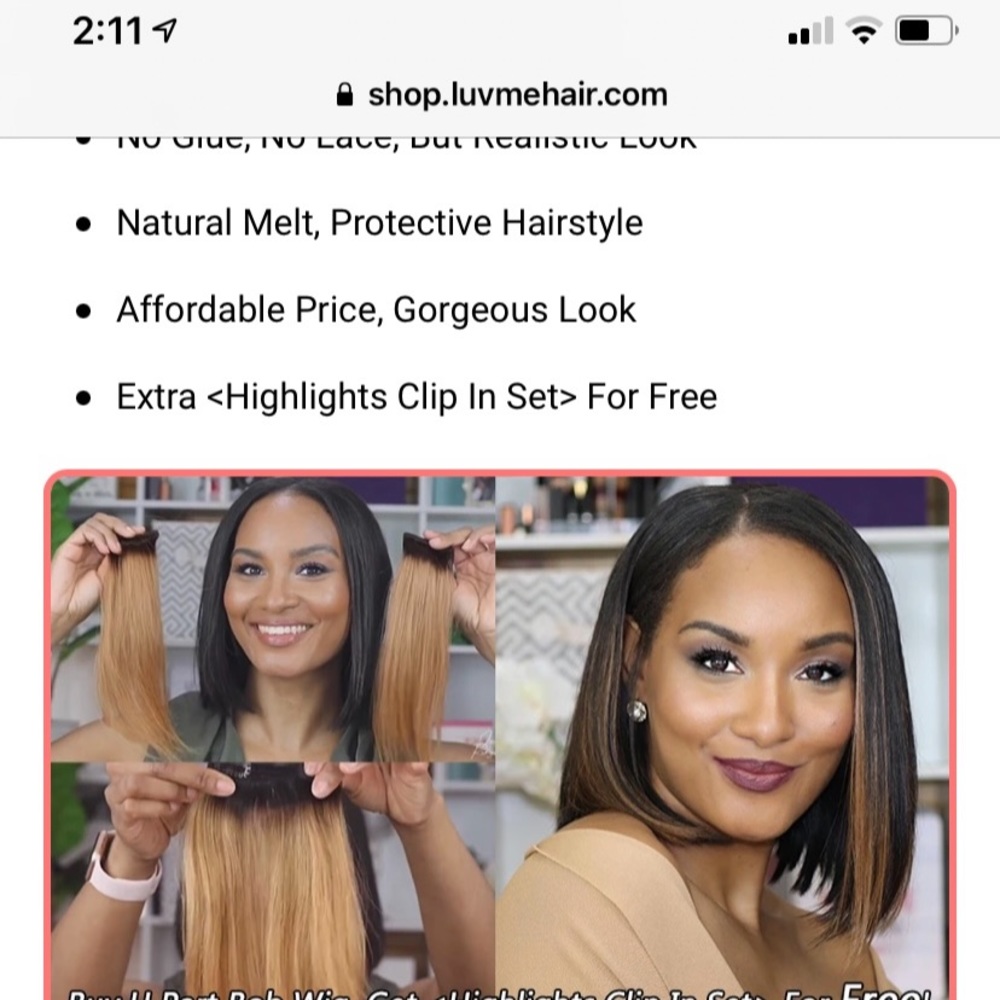 Beautiful 10 inch U part bob real hair wig
